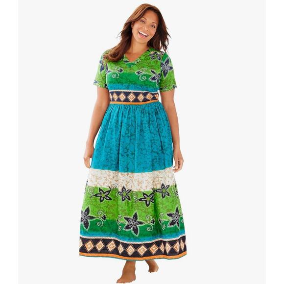 Only Necessities Dresses & Skirts - Only Necessities Maxi Dress Women's Blue Green Boho Mumu Cotton Dress 1X